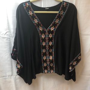 Embroidered Black Batwing Top